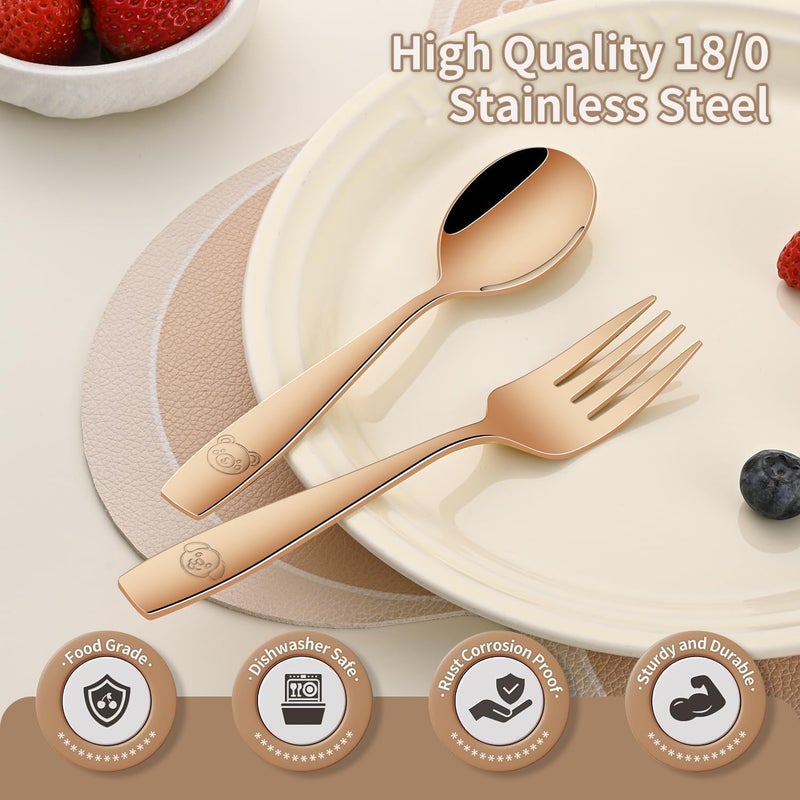 Dehov Rose Gold Toddler Eating Utensils Set,Set Of 12 Food Grade Stainless Steel Silverware Sets For Kids,Dishwasher Safe Children Small Metal Spoons And Forks Flatware Sets - Image 4